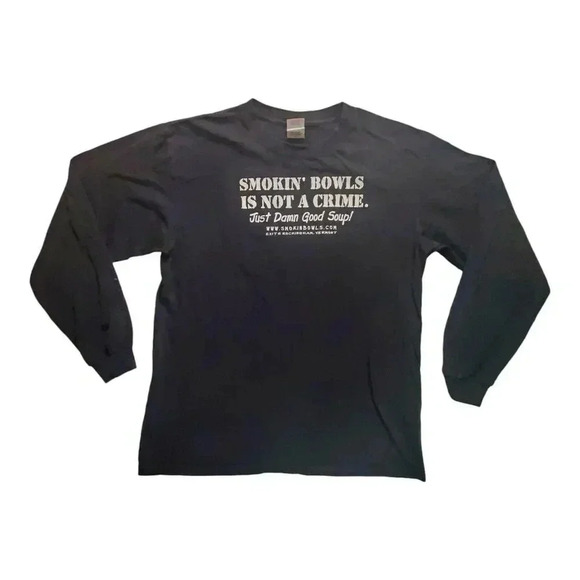 Smokin Bowls Vermont Graphic Long Sleeve T Shirt Black Red Bar Anvil Cotton Sz L - Picture 2 of 15